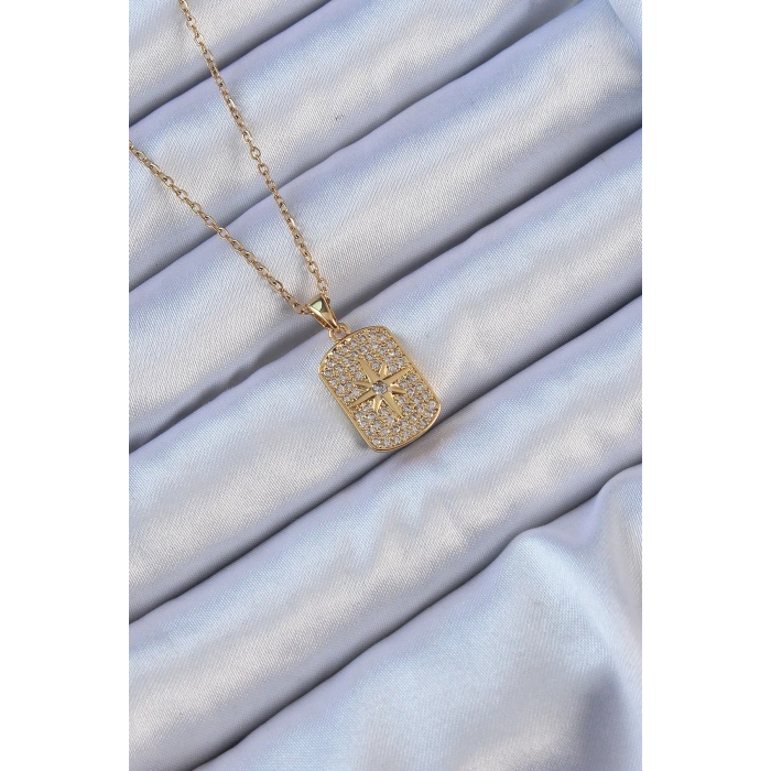 316L Çelik Zincir Altın Renk Zirkon Taşlı Kutup Yıldızlı Vintage Kolye - TJ-BKO9123