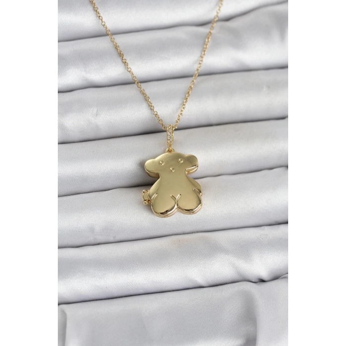 316L Çelik Zincir Gold Renk Ayıcık Model Açılabilir Kadın Kolye - TJ-BKO11036