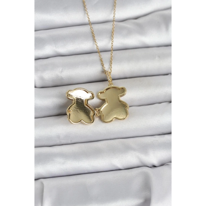 316L Çelik Zincir Gold Renk Ayıcık Model Açılabilir Kadın Kolye - TJ-BKO11036