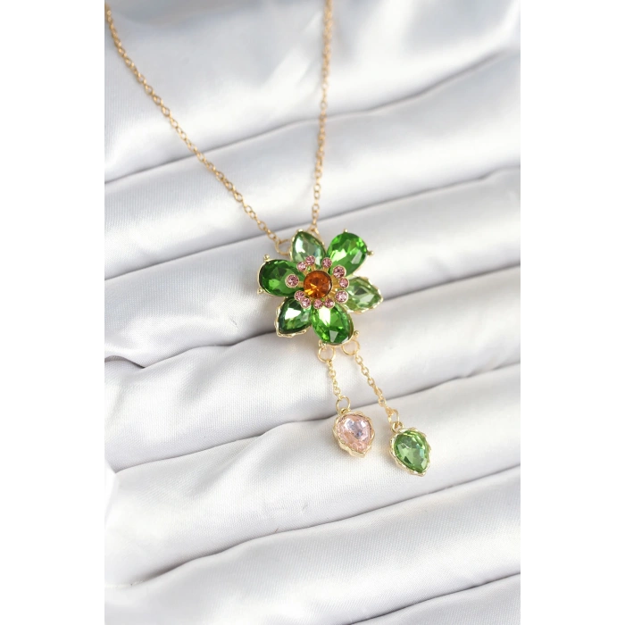 316L Çelik Zincir Gold Renk Çiçek Model Sallantılı Kadın Kolye - TJ-BKO10595