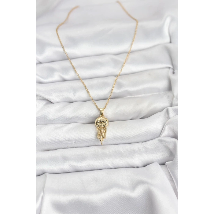 316L Çelik Zincir Gold Renk Deniz Anası Model Zirkon Taşlı Kadın Kolye - TJ-BKO10842