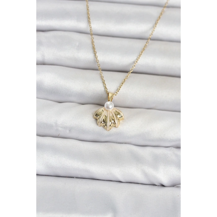 316L Çelik Zincir Gold Renk Deniz Kabuğu Model Kadın Kolye TJ-BKO11086