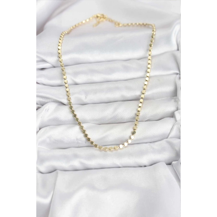 316L Çelik Zincir Gold Renk Ezme Zincir Model  45 cm Kadın Kolye - TJ-BKO10777