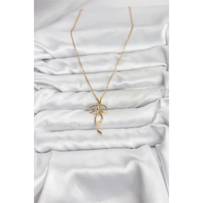 316L Çelik Zincir Gold Renk Fiyonk Model Kadın Kolye - TJ-BKO10869