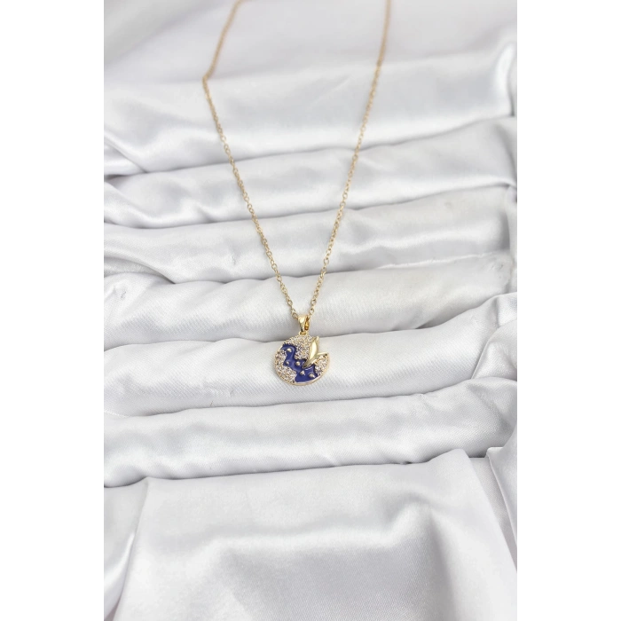 316L Çelik Zincir Gold Renk Gece Model Zirkon Taşlı Kadın Kolye - TJ-BKO10891