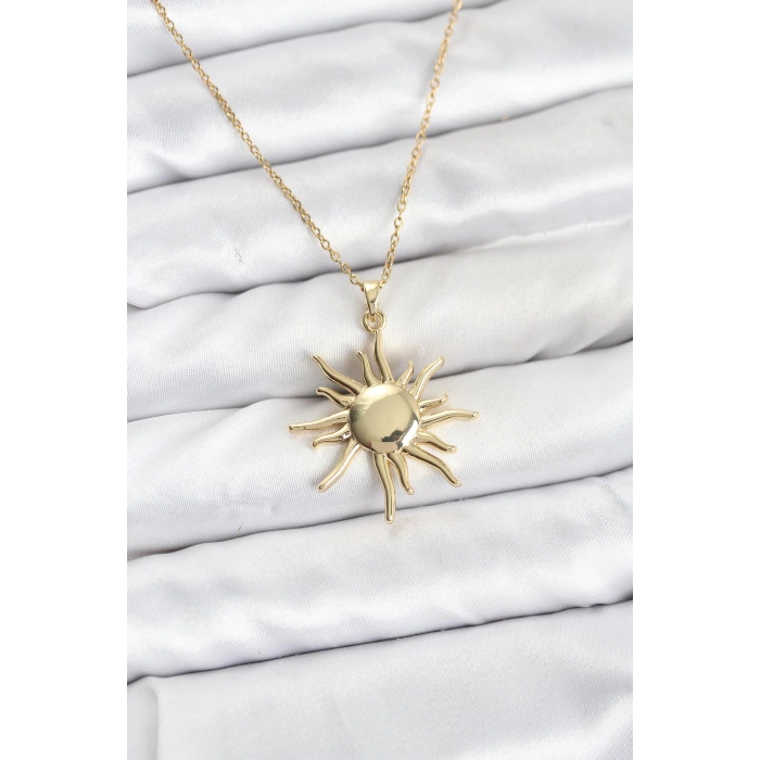 316L Çelik Zincir Gold Renk Güneş Model Kadın Kolye - TJ-BKO10901