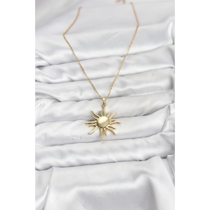 316L Çelik Zincir Gold Renk Güneş Model Kadın Kolye - TJ-BKO10901