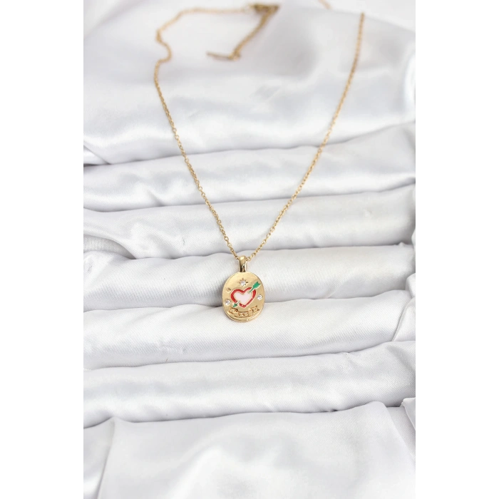 316L Çelik Zincir Gold Renk Kalp Figürlü Kadın Kolye - TJ-BKO10757