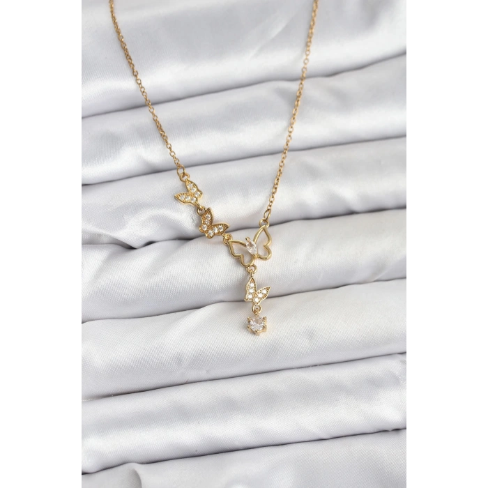316L Çelik Zincir Gold Renk Kelebek Model Kadın Kolye - TJ-BKO10676