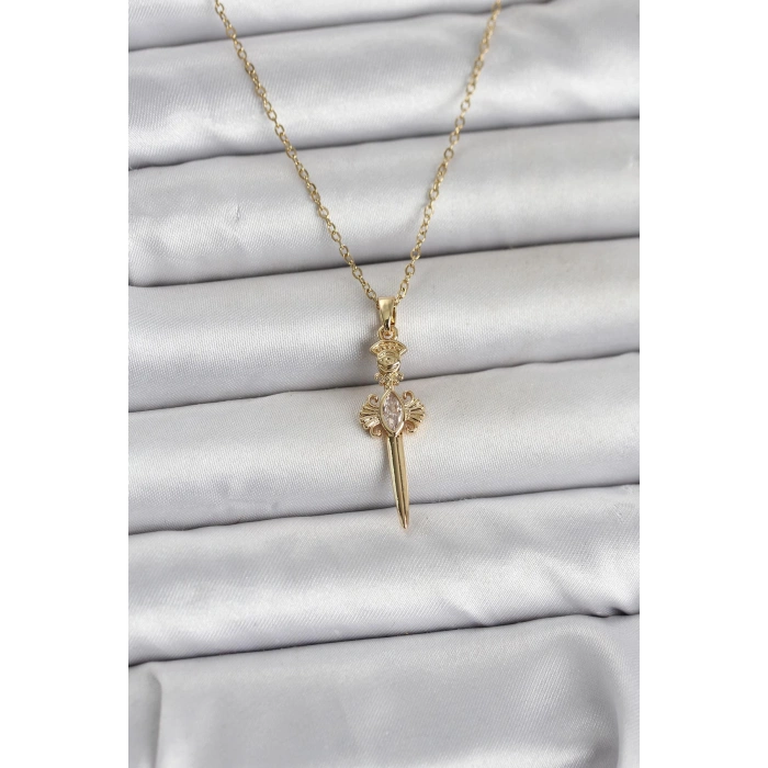 316L Çelik Zincir Gold Renk Kılıç Model Kadın Kolye - TJ-BKO11028