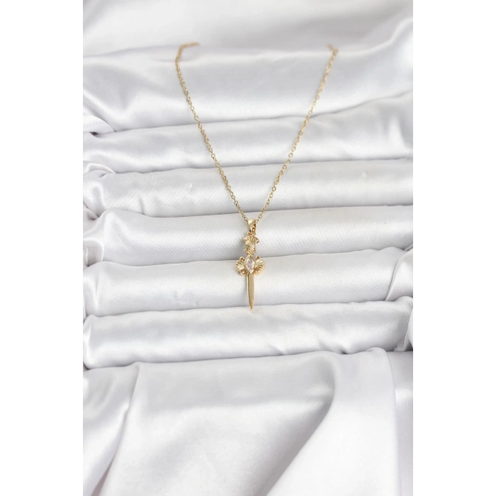 316L Çelik Zincir Gold Renk Kılıç Model Kadın Kolye - TJ-BKO11028