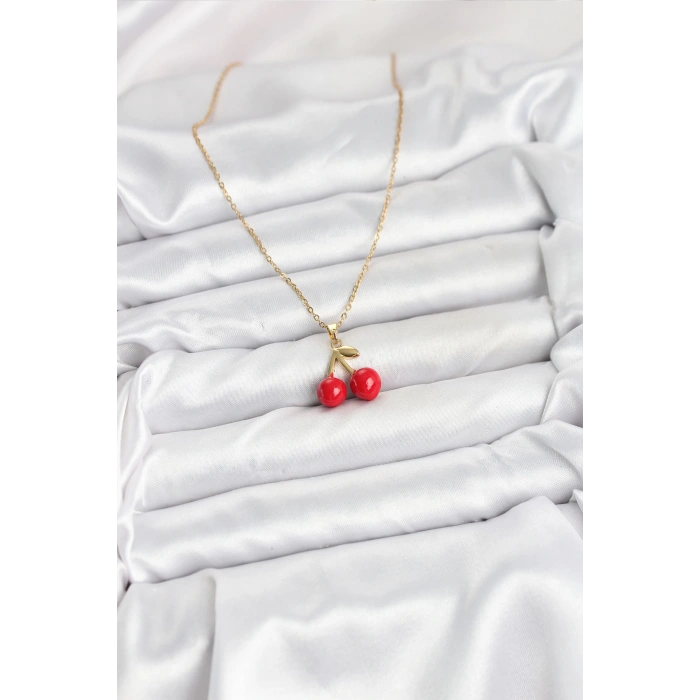 316L Çelik Zincir Gold Renk Kiraz Model Kadın Kolye - TJ-BKO10623