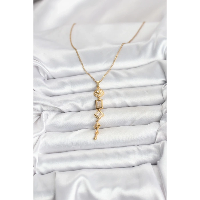 316L Çelik Zincir Gold Renk Kutup Yıldızı Enerji Model Kadın Y Kolye - TJ-BKO10672