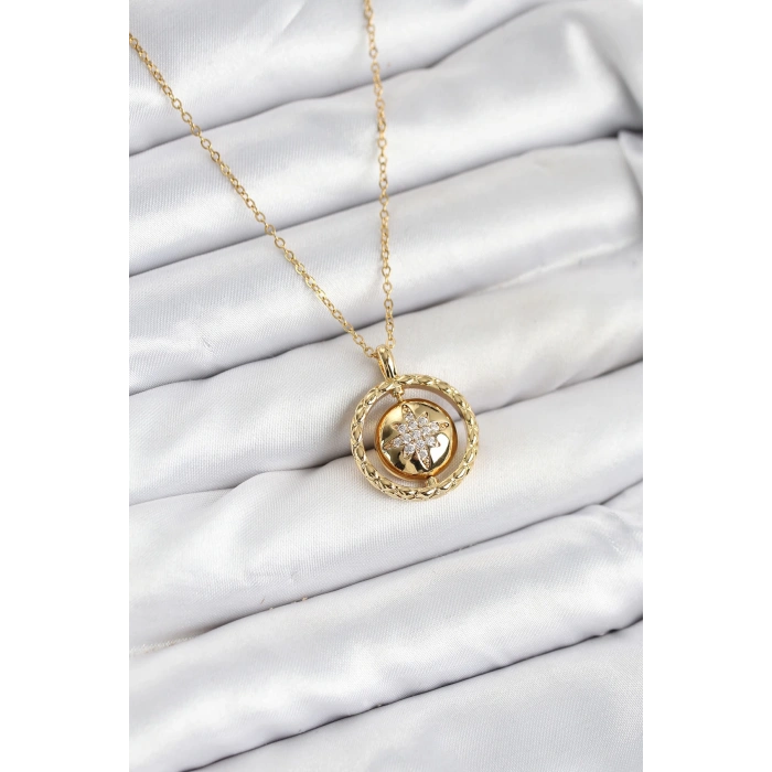 316L Çelik Zincir Gold Renk Kutup Yıldızı Model Kadın Kolye - TJ-BKO10614