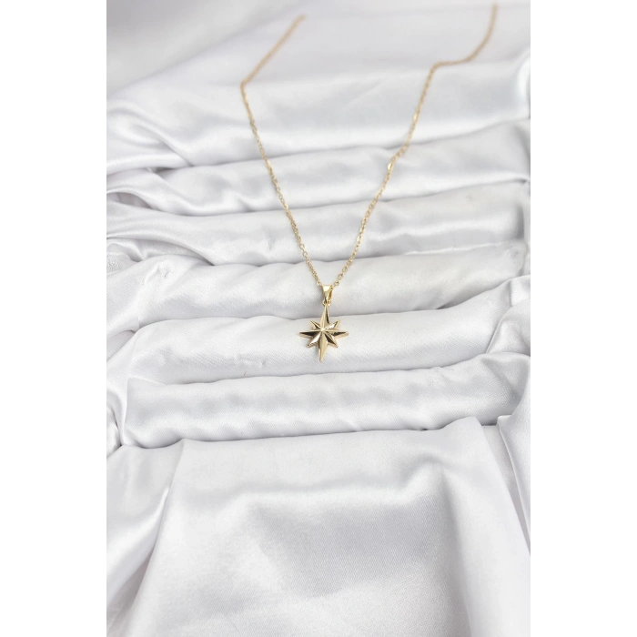 316L Çelik Zincir Gold Renk Kutup Yıldızı Model Kadın Kolye - TJ-BKO10897