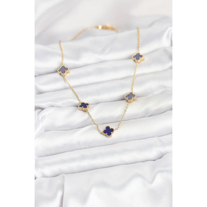 316L Çelik Zincir Gold Renk Lacivert Baby Boy Yonca Kadın Kolye - TJ-BKO10573