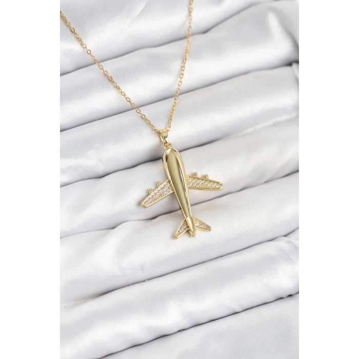 316L Çelik Zincir Gold Renk Uçak Model Kadın Kolye - TJ-BKO10615