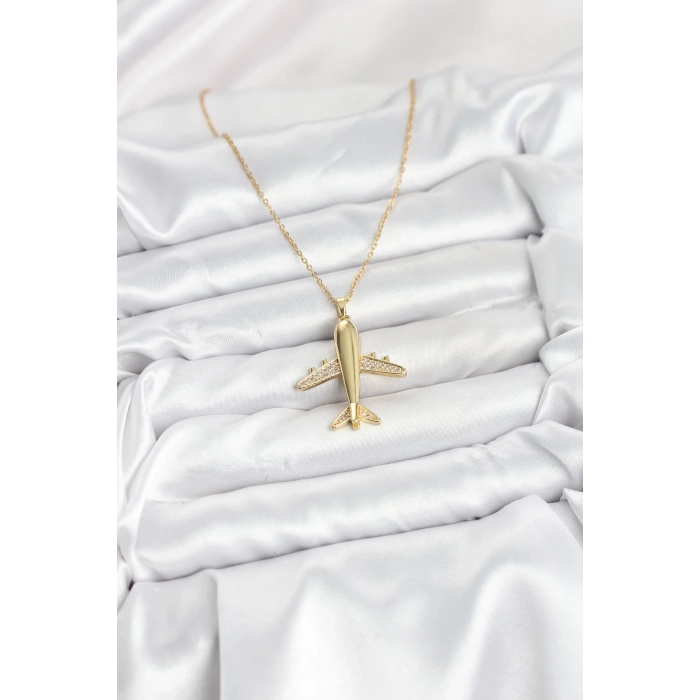 316L Çelik Zincir Gold Renk Uçak Model Kadın Kolye - TJ-BKO10615