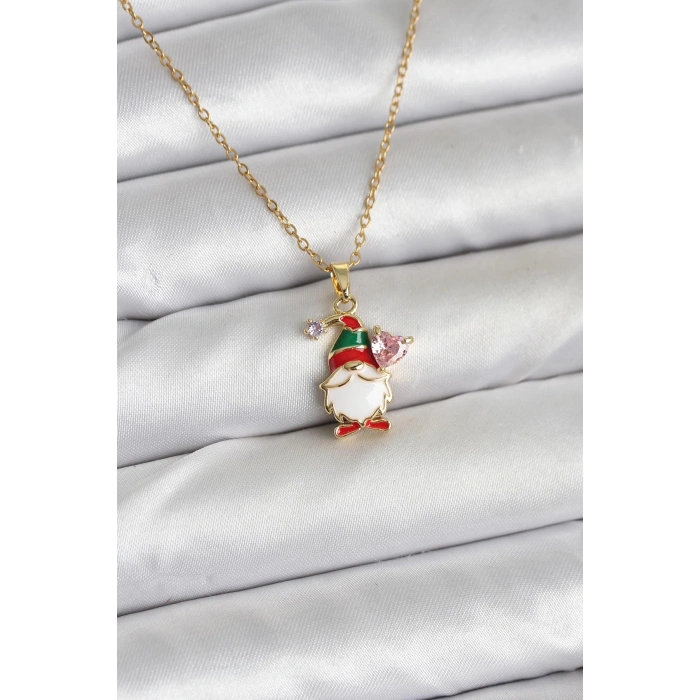 316L Çelik Zincir Gold Renk Yılbaşı Teması Kadın Kolye - TJ-BKO10708