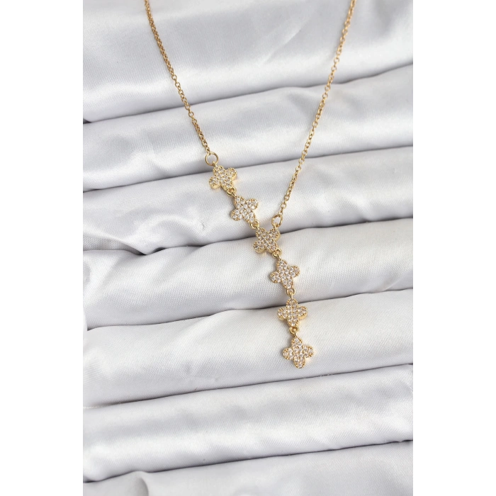 316L Çelik Zincir Gold Renk Yonca Model Kadın Kolye - TJ-BKO10674