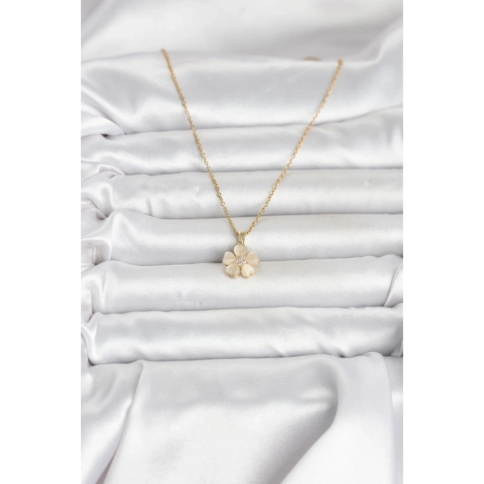 316L Çelik Zincir Gold Renk Yonca Model Kadın Kolye - TJ-BKO11020