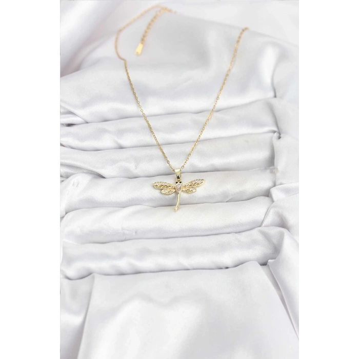 316L Çelik Zincir Gold Renk Yusufçuk Model Kadın Kolye - TJ-BKO10761