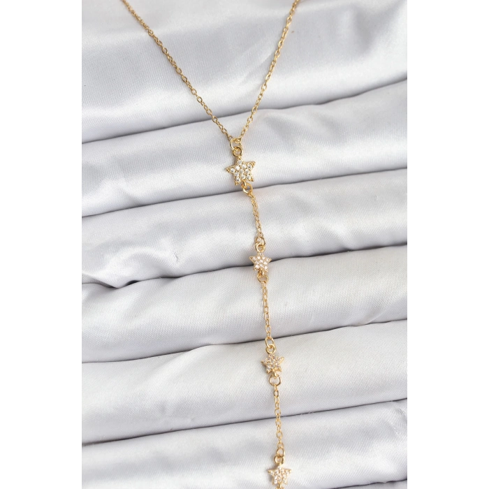 316L Çelik Zincir Gold Renkli Yıldız Model Kadın Y Kolye - TJ-BKO10670