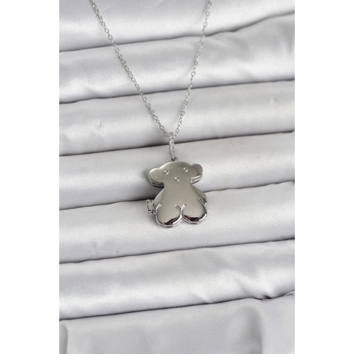 316L Çelik Zincir Gümüş Renk Ayıcık Model Açılabilir Kadın Kolye - TJ-BKO11037