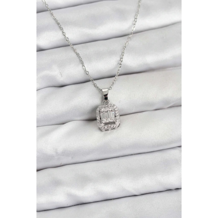 316L Çelik Zincir Gümüş Renk Baget Model Kadın Kolye - TJ-BKO10764