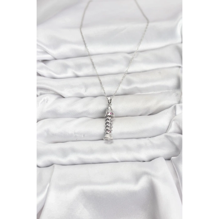 316L Çelik Zincir Gümüş Renk Balık Model Zirkon Taşlı Kadın Kolye - TJ-BKO10884