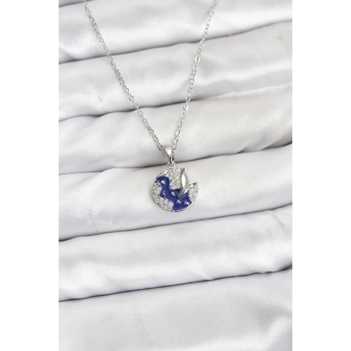 316L Çelik Zincir Gümüş Renk Gece Model Zirkon Taşlı Kadın Kolye - TJ-BKO10890