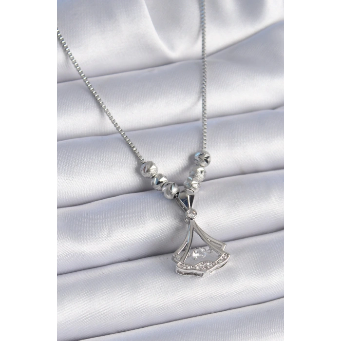 316L Çelik Zincir Gümüş Renk Gingko Yaprağı Model Zirkon Taş Detay Kadın Kolye - TJ-BKO9351