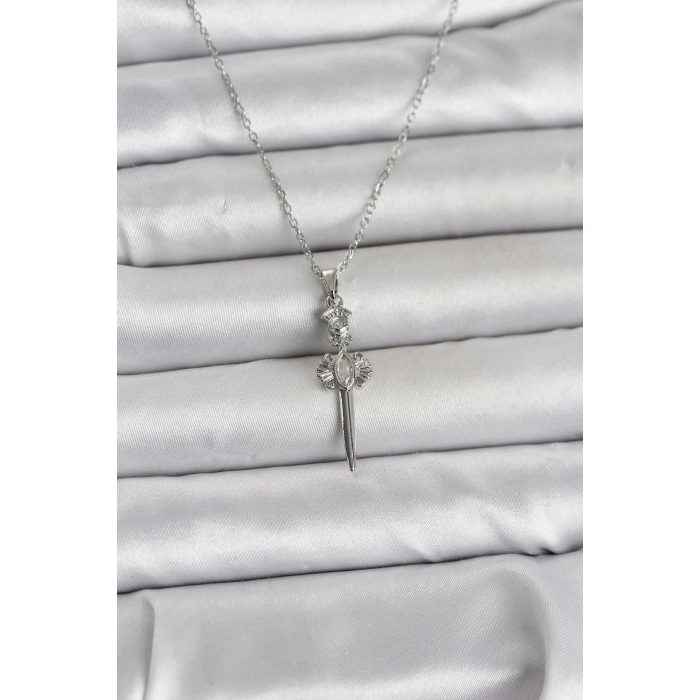 316L Çelik Zincir Gümüş Renk Kılıç Model Kadın Kolye - TJ-BKO11029