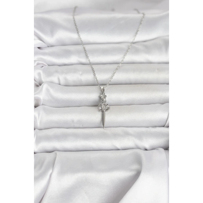 316L Çelik Zincir Gümüş Renk Kılıç Model Kadın Kolye - TJ-BKO11029