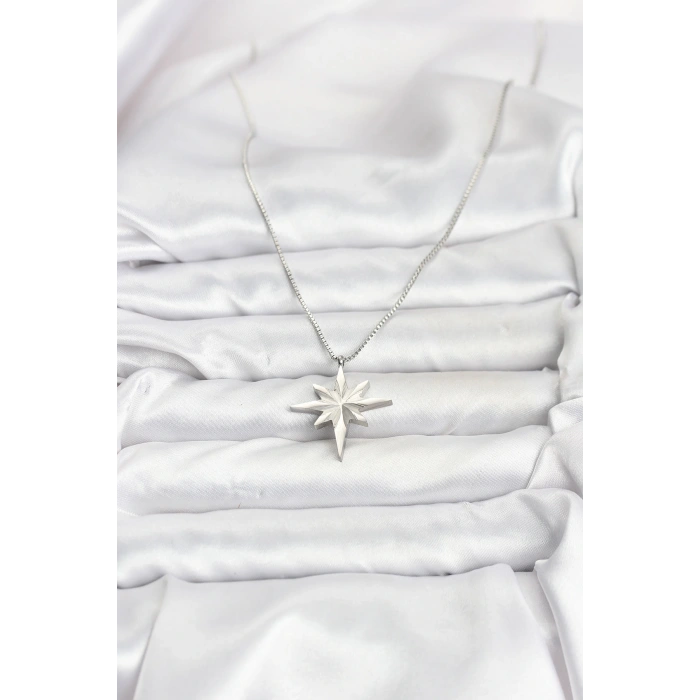316L Çelik Zincir Gümüş Renk Kutup Yıldızı Model 60 cm Zincir Kadın Kolye - TJ-BKO10758