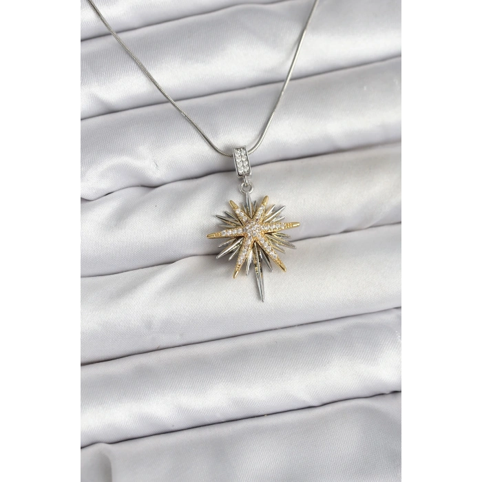 316L Çelik Zincir Gümüş Renk Kutup Yıldızı Model Kadın Kolye - TJ-BKO10726