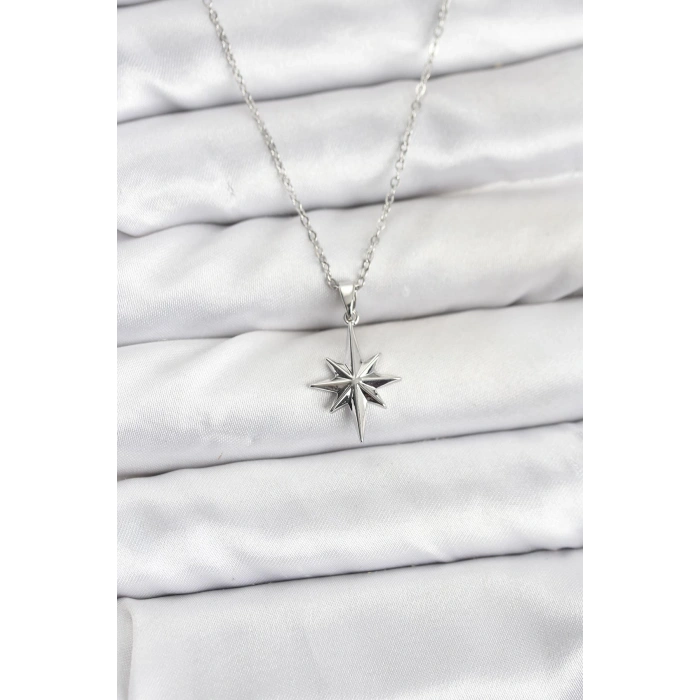 316L Çelik Zincir Gümüş Renk Kutup Yıldızı Model Kadın Kolye - TJ-BKO10896