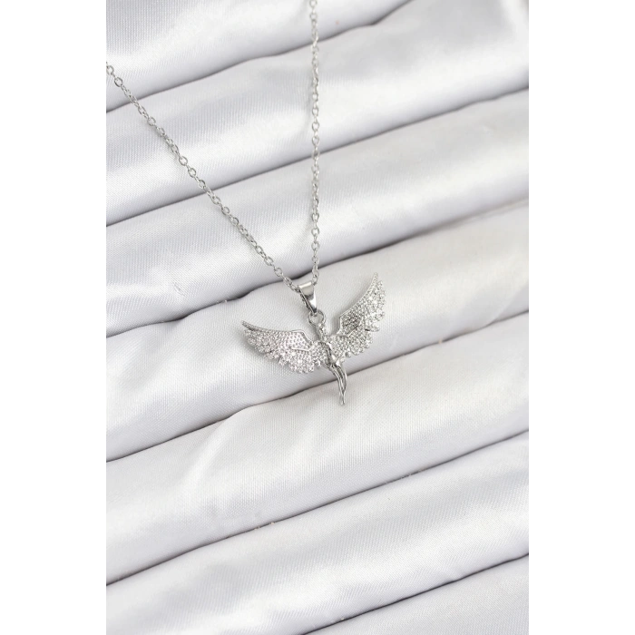 316L Çelik Zincir Gümüş Renk Melek Model Kadın Kolye - TJ-BKO10622