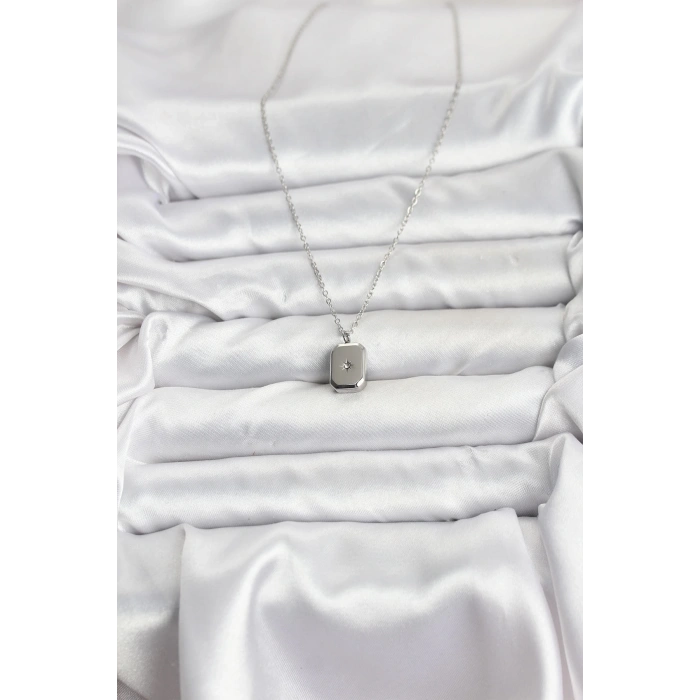 316L Çelik Zincir Gümüş Renk Minimal Kutup Yıldızı Model Kadın Kolye - TJ-BKO10684