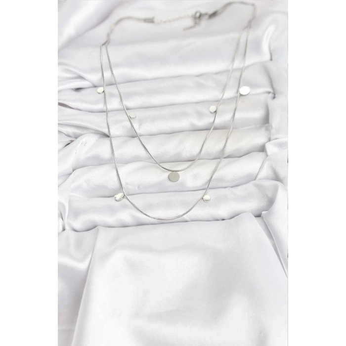 316L Çelik Zincir Gümüş Renk Pullu Kadın Kolye - TJ-BKO10788