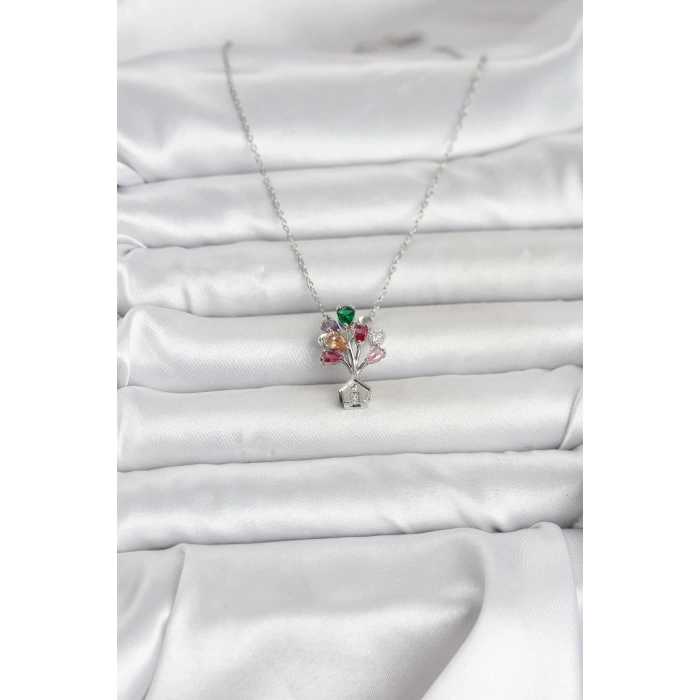 316L Çelik Zincir Gümüş Renk Uçan Balon Ev Figür Kadın Kolye - TJ-BKO11027