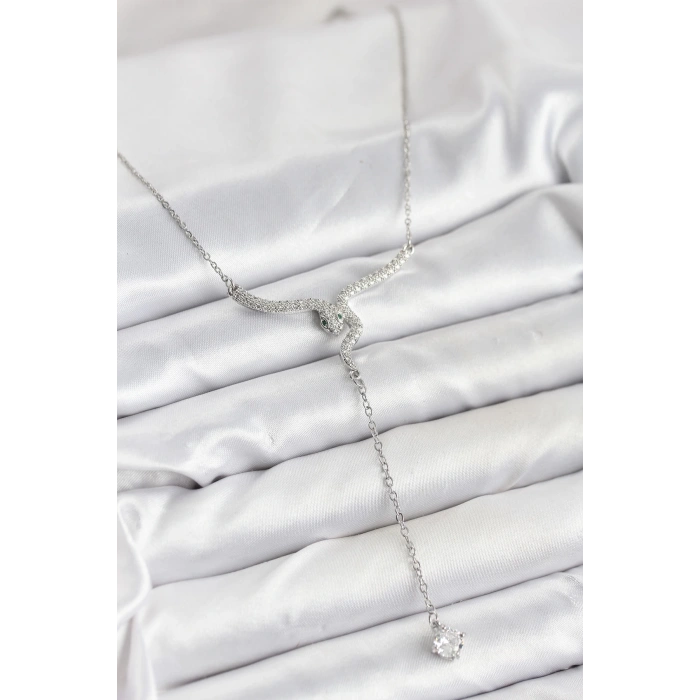 316L Çelik Zincir Gümüş Renk Yılan Model Y Kolye - TJ-BKO10663