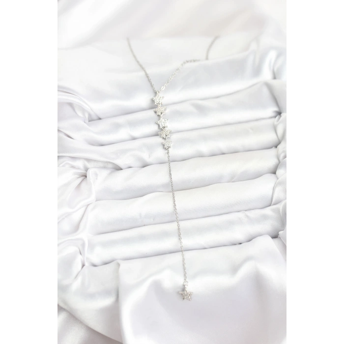 316L Çelik Zincir Gümüş Renk Yıldız Model Y Kolye - TJ-BKO10661