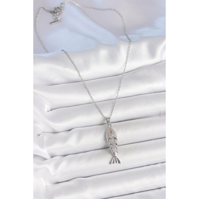 316L Çelik Zincir Gümüş Renk Zirkon Taşlı Balık Figürlü Kolye - TJ-BKO10233