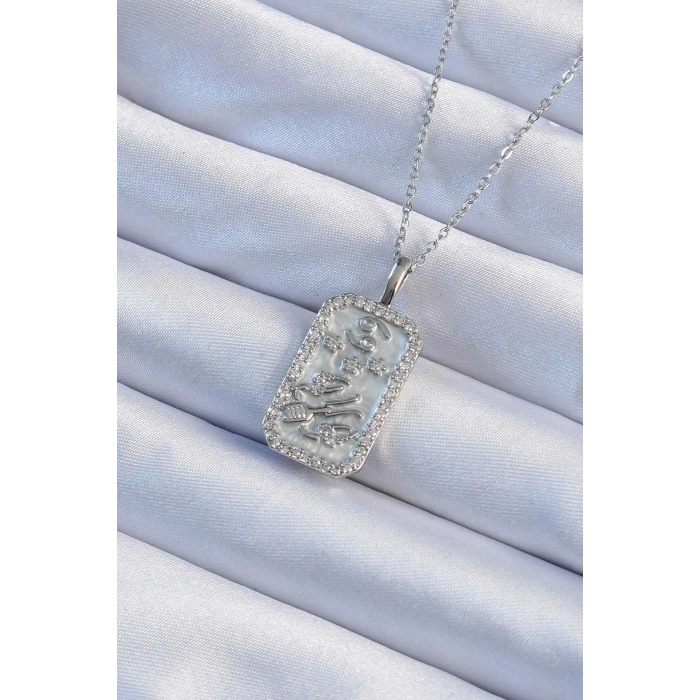 316L Çelik Zincir Gümüş Renk Zirkon Taşlı Çerçeveli Tarot Kolye - TJ-BKO9242