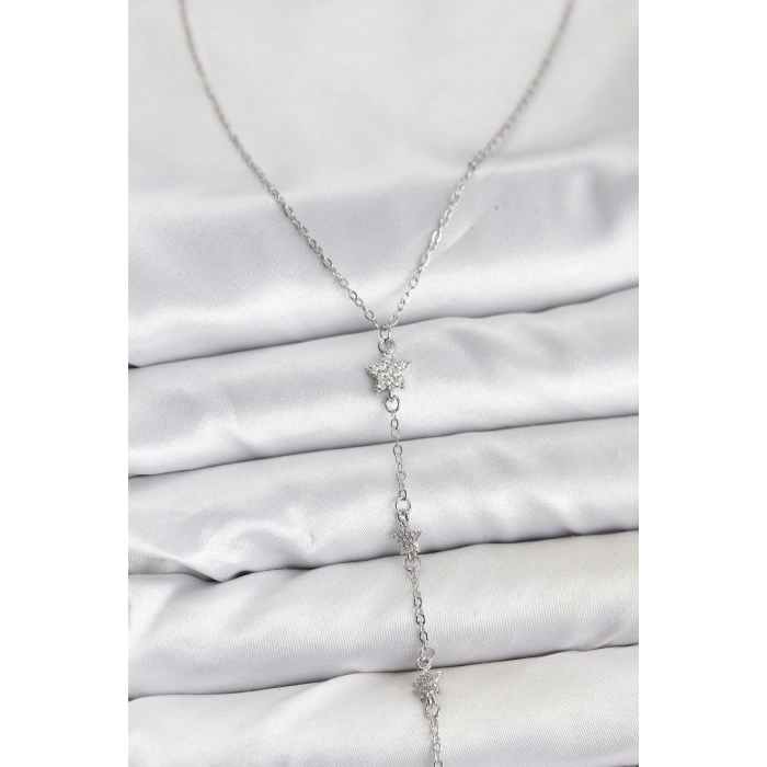 316L Çelik Zincir Gümüş Renkli Yıldız Model Kadın Y Kolye - TJ-BKO10671