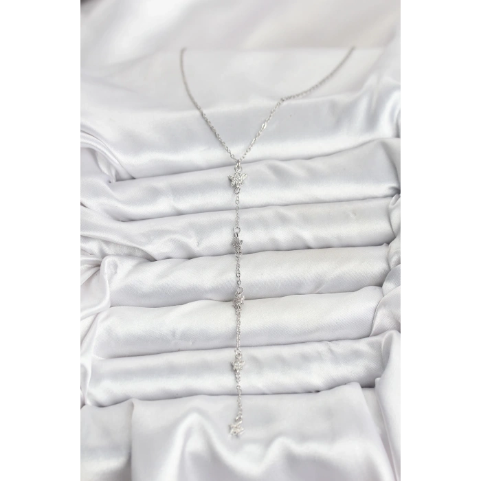 316L Çelik Zincir Gümüş Renkli Yıldız Model Kadın Y Kolye - TJ-BKO10671