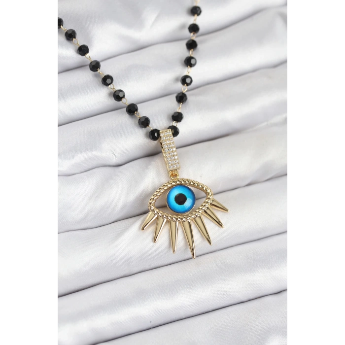 316L Çelik Zincir Kristal Boncuklu Göz Model Kadın Kolye - TJ-BKO10564