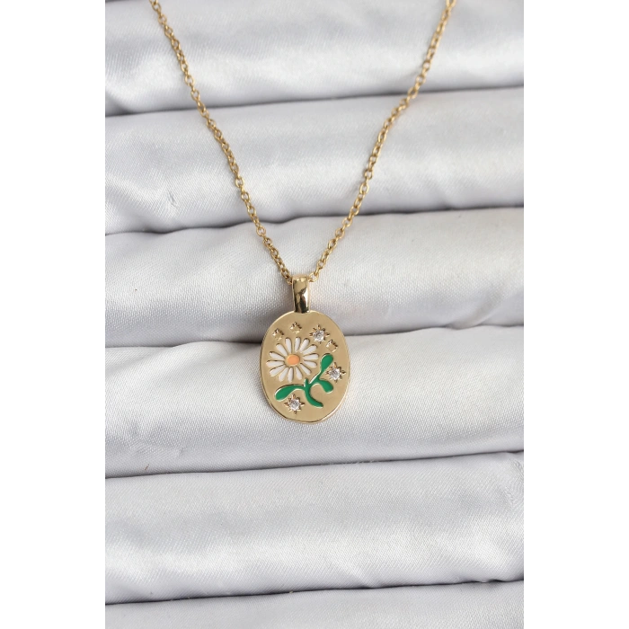 316L Çelik Zincir Papatya Figürlü Kadın Kolye - TJ-BKO10756