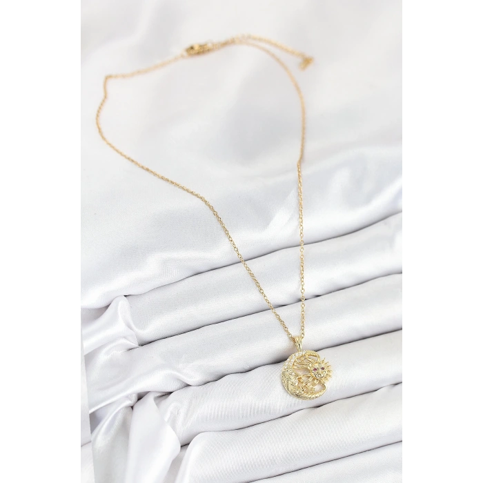 316L Çelik Zirkon Taşlı Ay Ve Güneş Model Gold Renk Kadın Kolye - TJ-BKO10538
